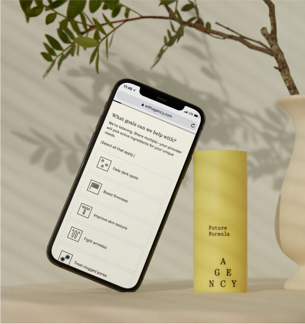 Phone screen with skin goals quiz